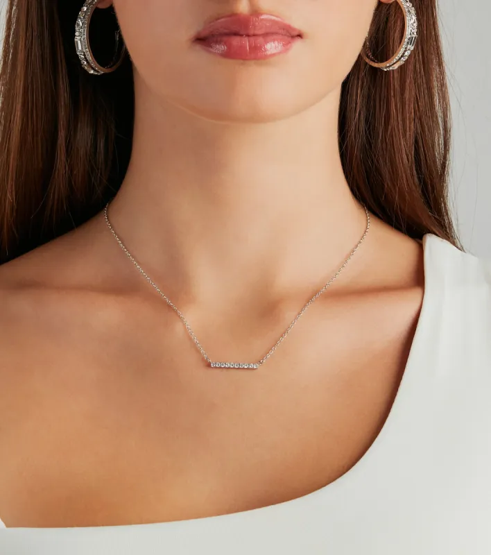 Dainty Glamour Rhinestone Bar Charm Necklace sold by Windsor