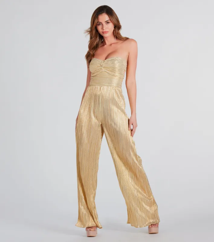 All The Attention Metallic Strapless Jumpsuit sold by Windsor