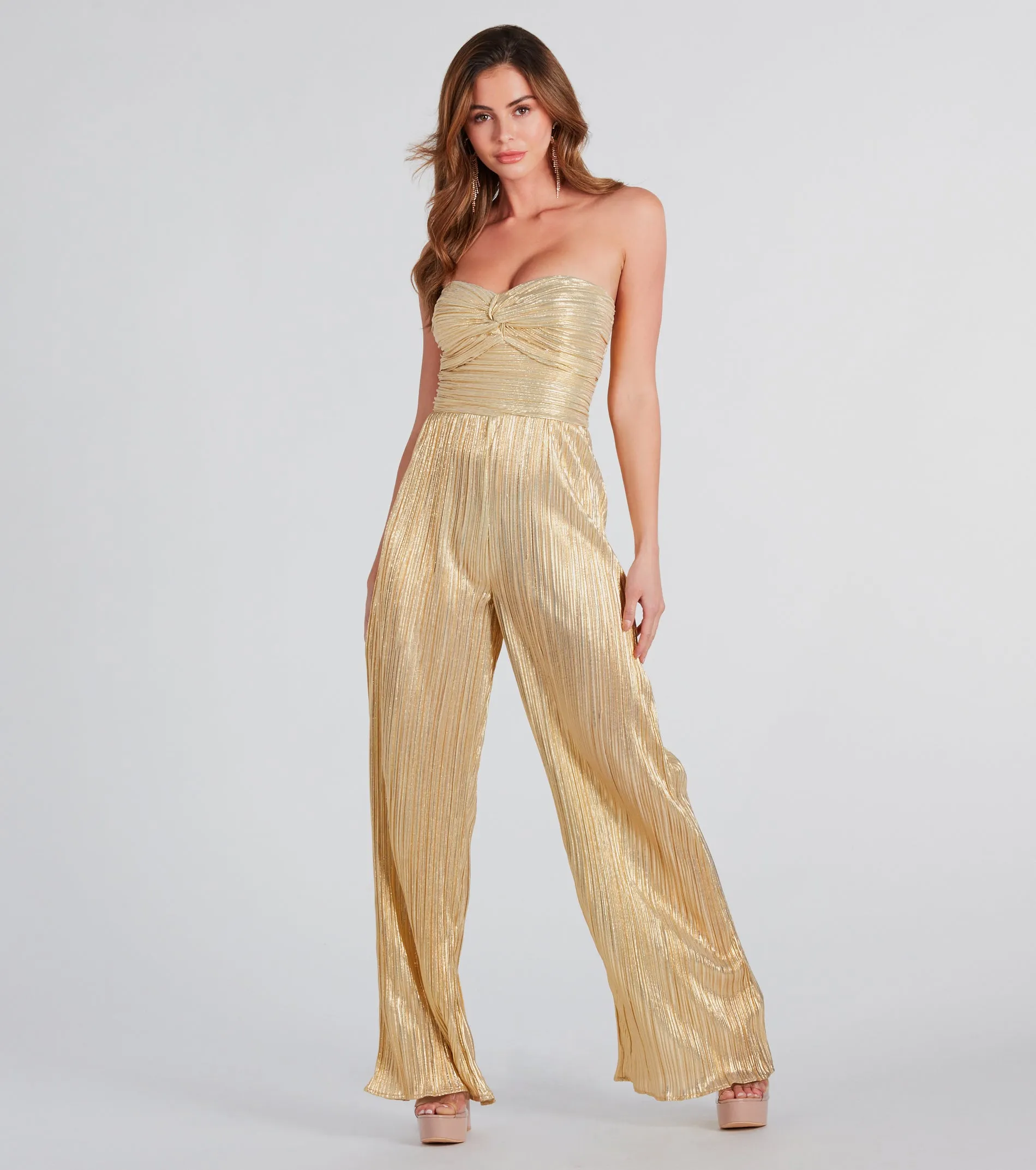 All The Attention Metallic Strapless Jumpsuit sold by Windsor