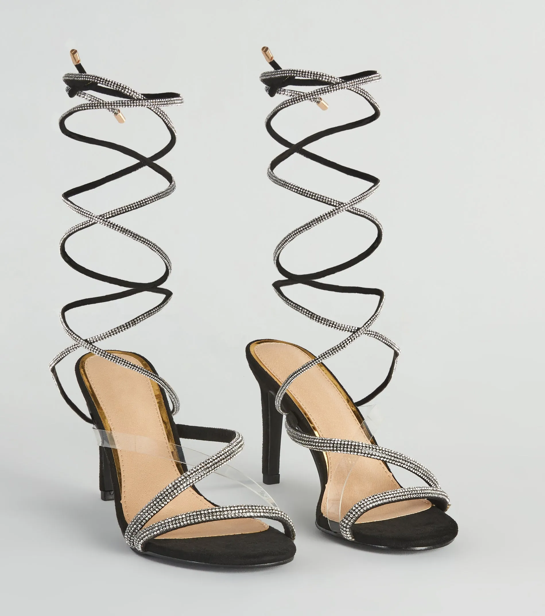 Oh-So-Dramatic Rhinestone Lace-Up Stiletto Heels sold by Windsor