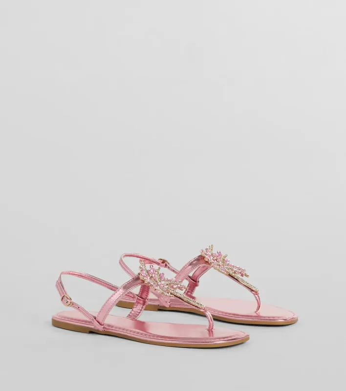 Beachy Glam Rhinestone Palm Tree Metallic Sandals sold by Windsor