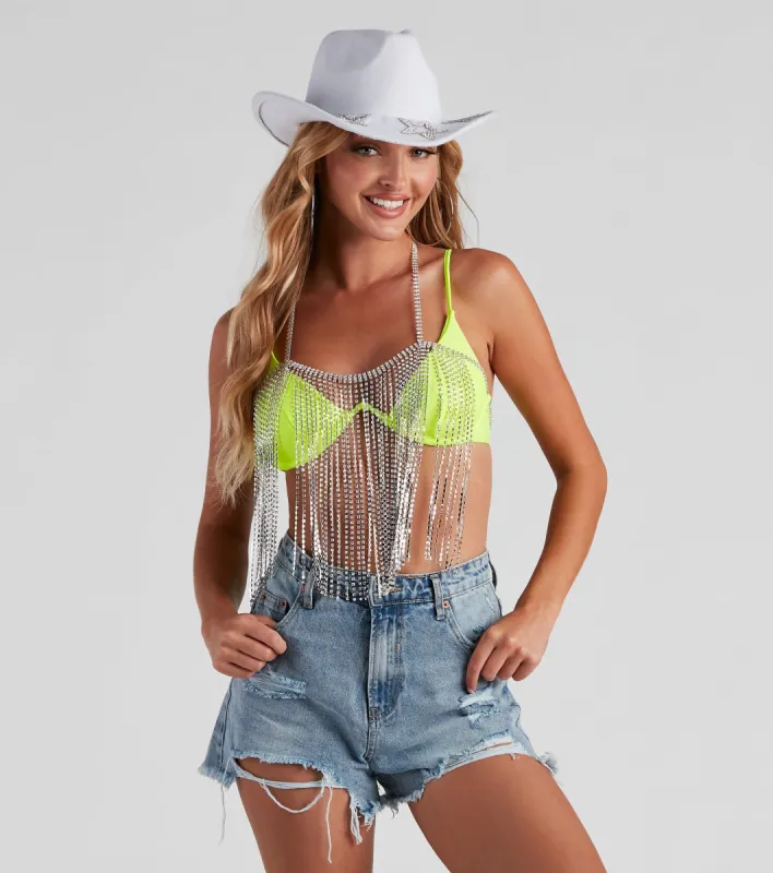 Glitzy Glam Rhinestone Fringe Bra sold by Windsor