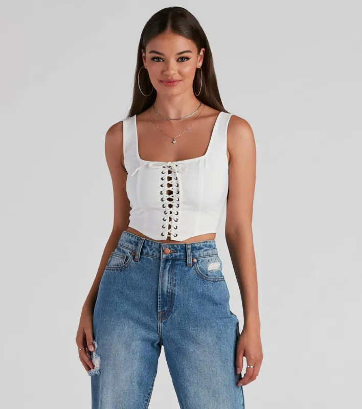 All Day Play Lace-Up Tank Crop Top sold by Windsor