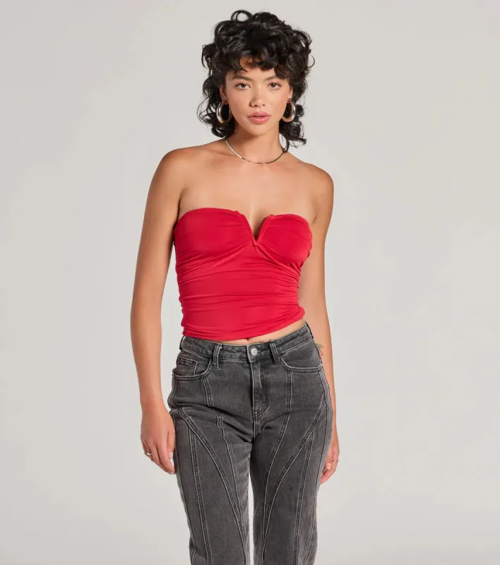 Flirty Find Strapless Ruched Knit Crop Top sold by Windsor