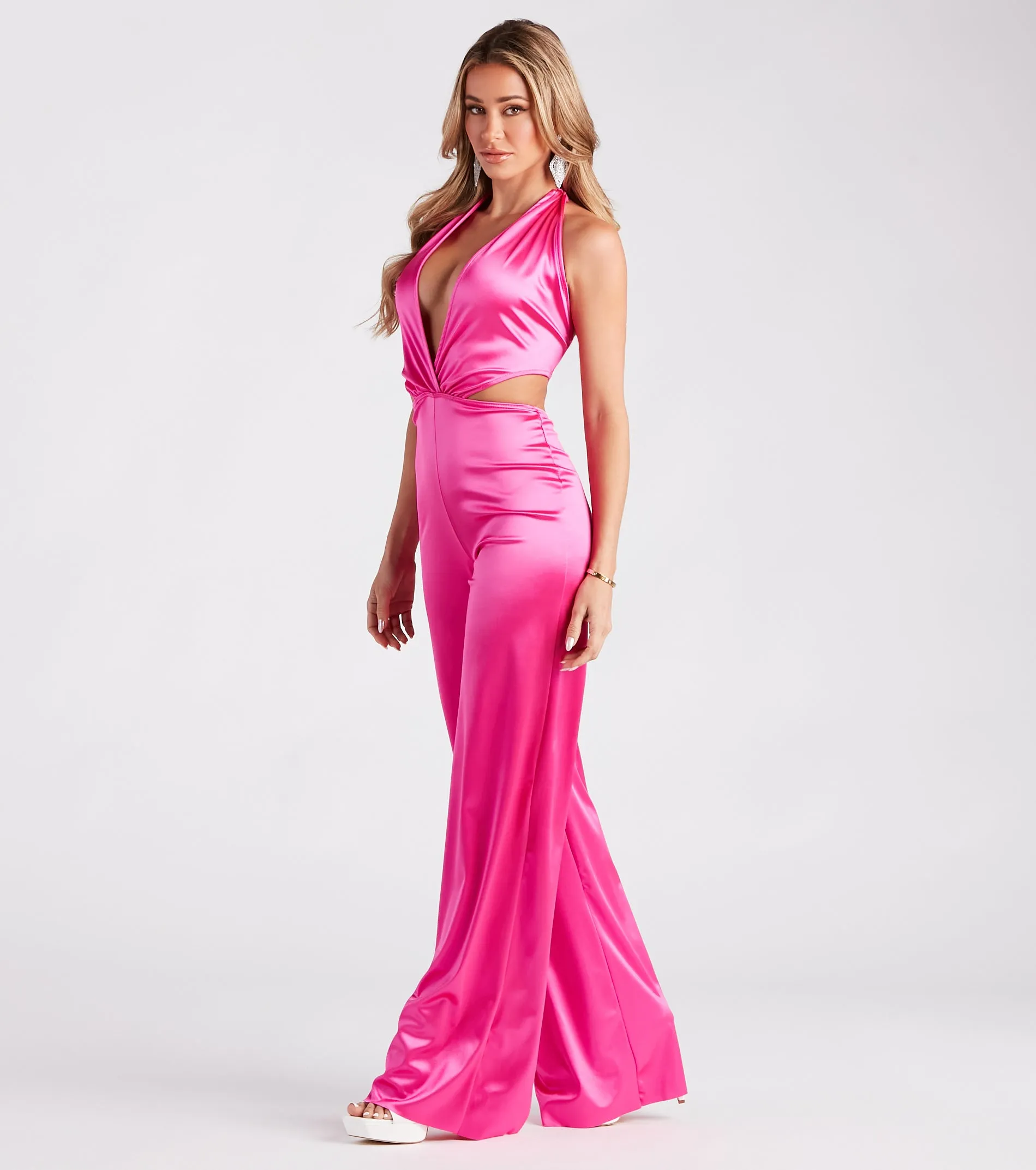 Heavenly Glow Satin Halter Open Back Jumpsuit sold by Windsor product image thumbnail 3