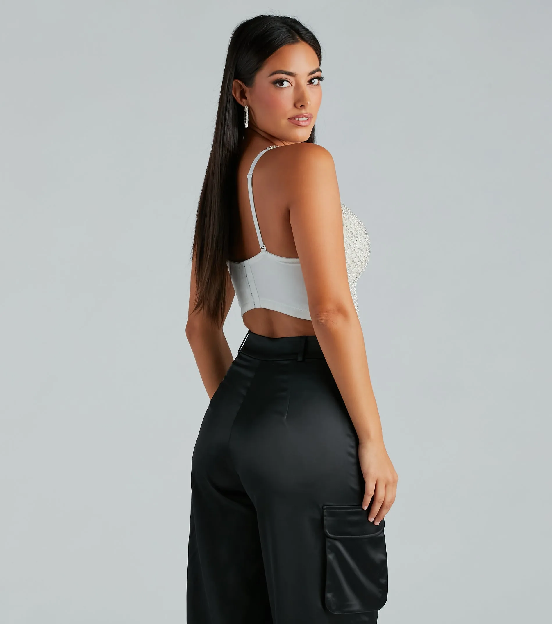 Glitzy Glamour Rhinestone Fringe Cropped Bustier sold by Windsor product image thumbnail 2