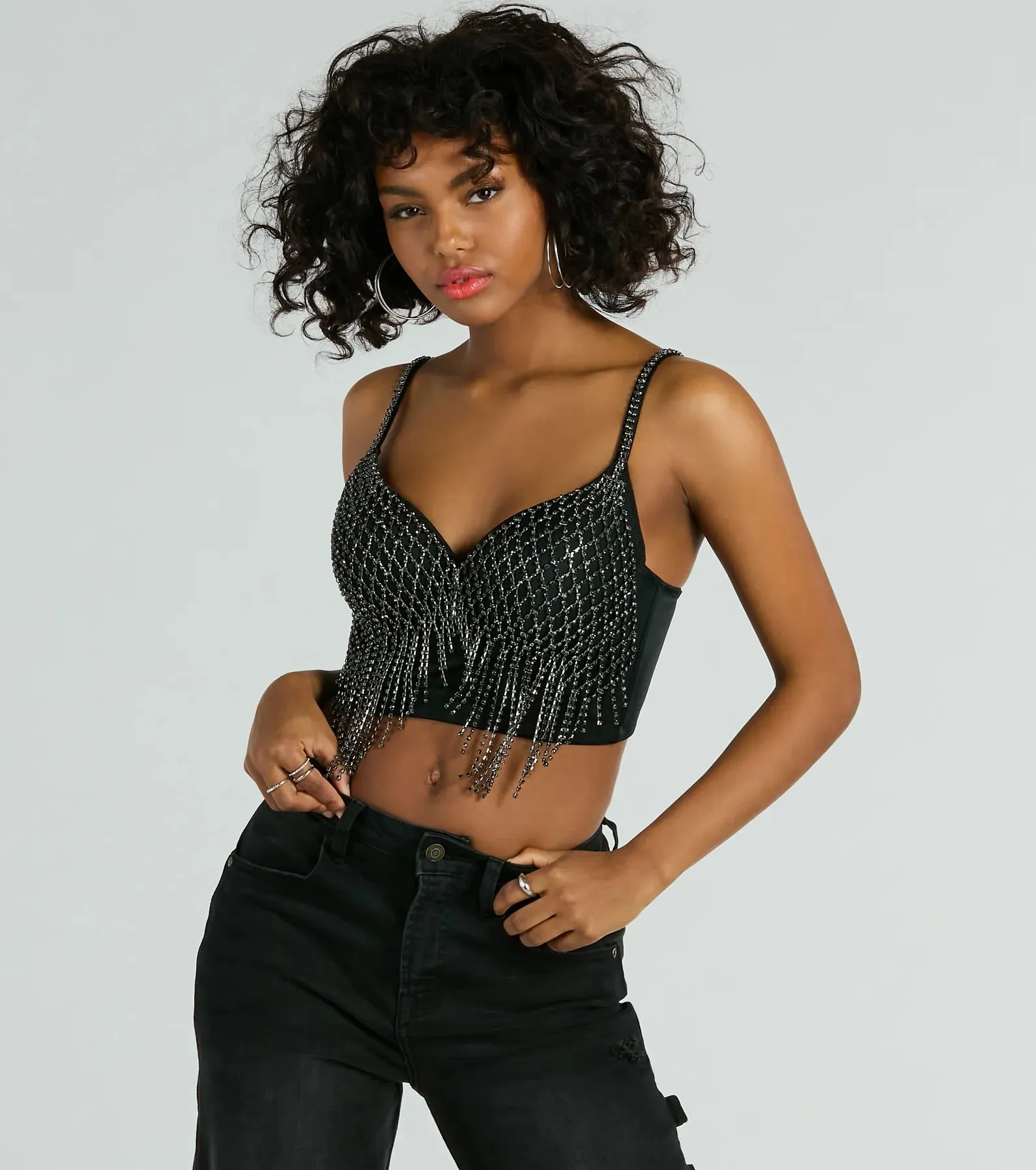 Glitzy Glamour Rhinestone Fringe Cropped Bustier sold by Windsor product image thumbnail 5