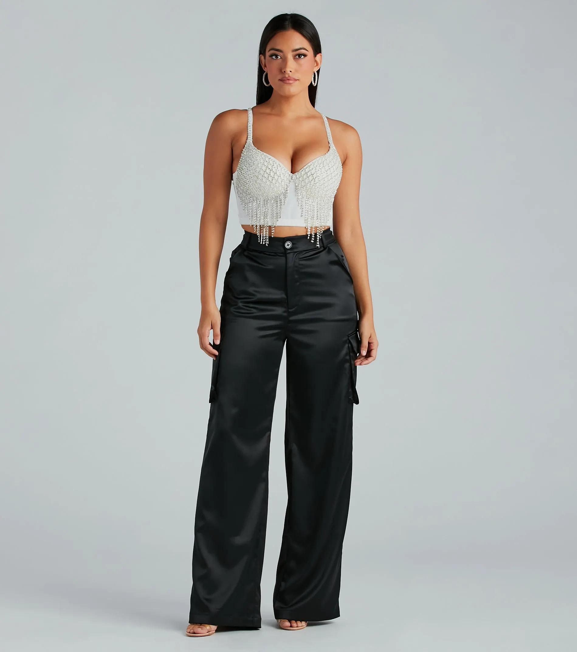 Glitzy Glamour Rhinestone Fringe Cropped Bustier sold by Windsor product image thumbnail 3