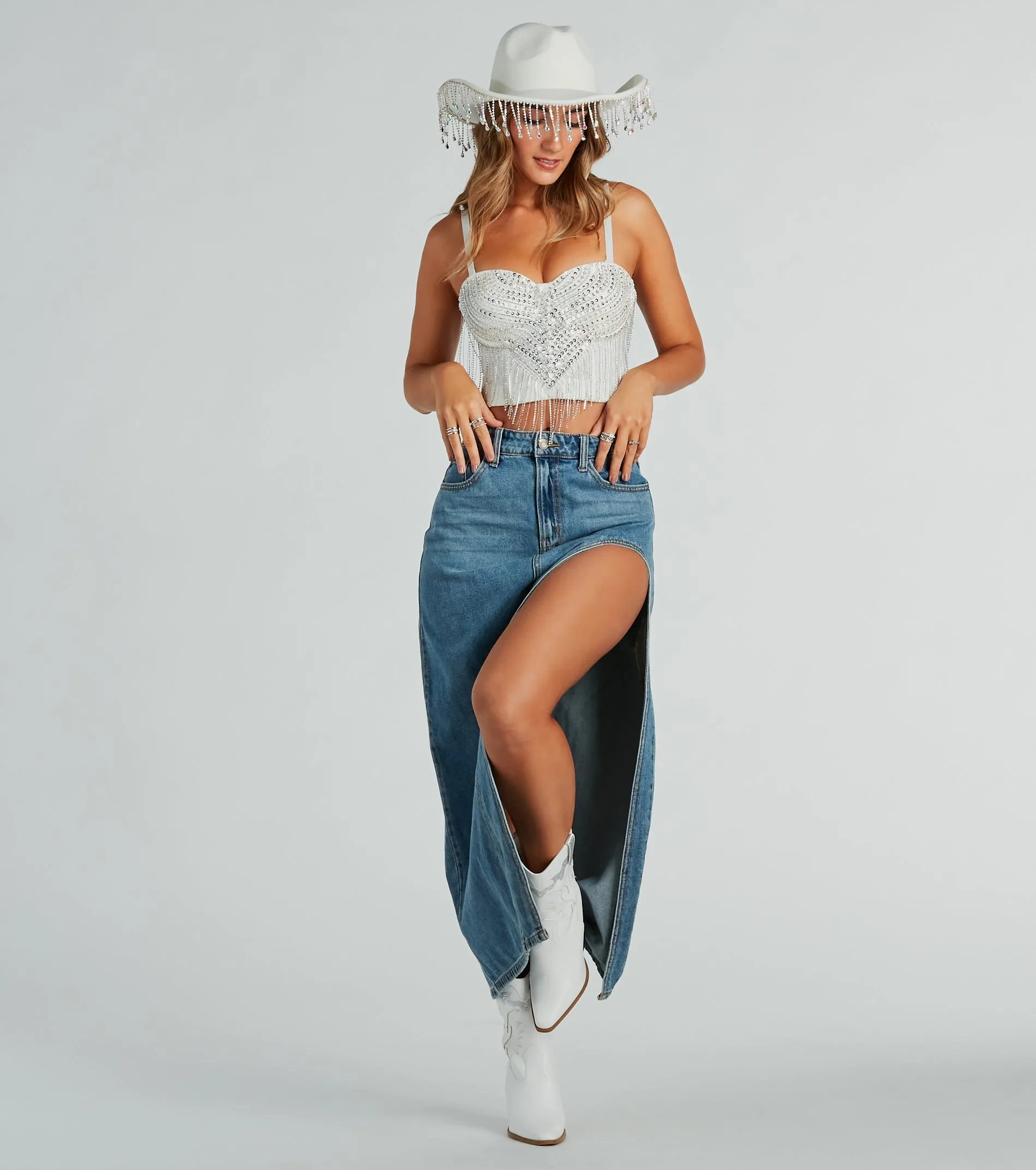 Glam Babe Iridescent Rhinestone Fringe Cowboy Hat sold by Windsor product image thumbnail 2