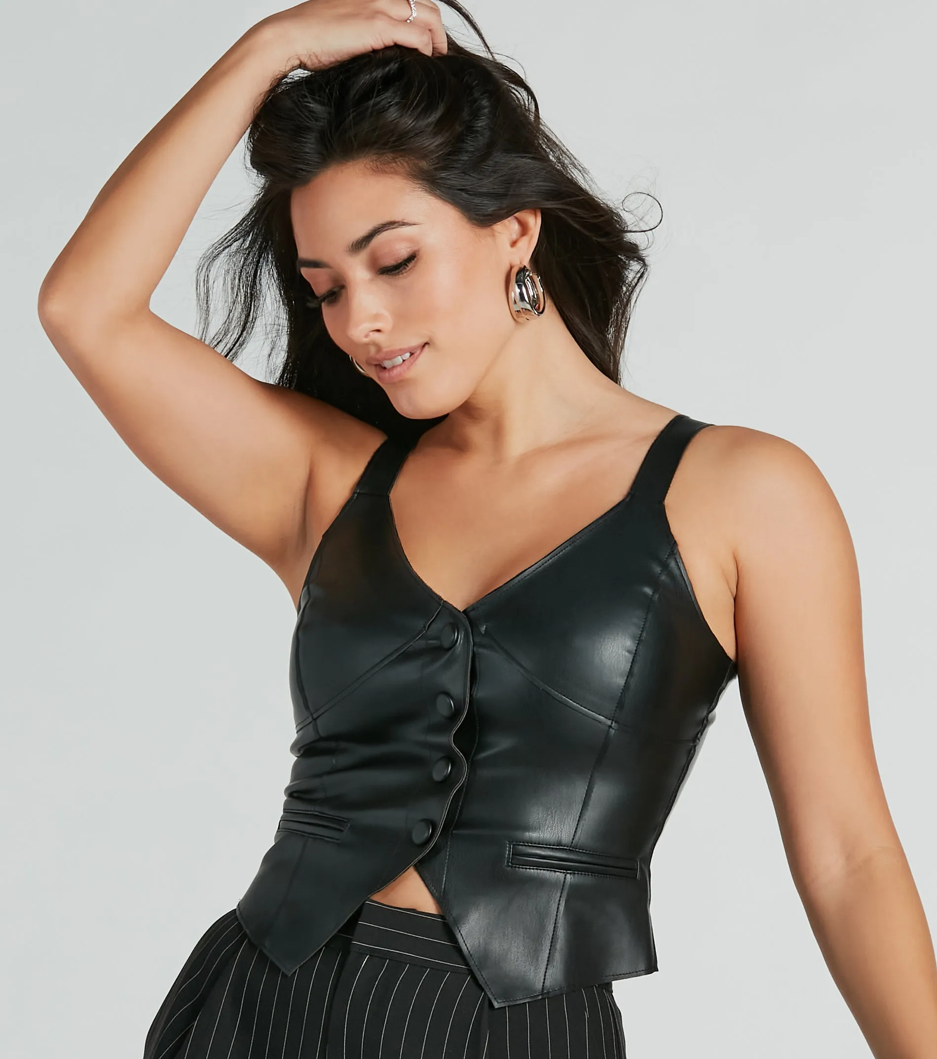 So Impressed V-Neck Button Faux Leather Vest sold by Windsor product image thumbnail 4