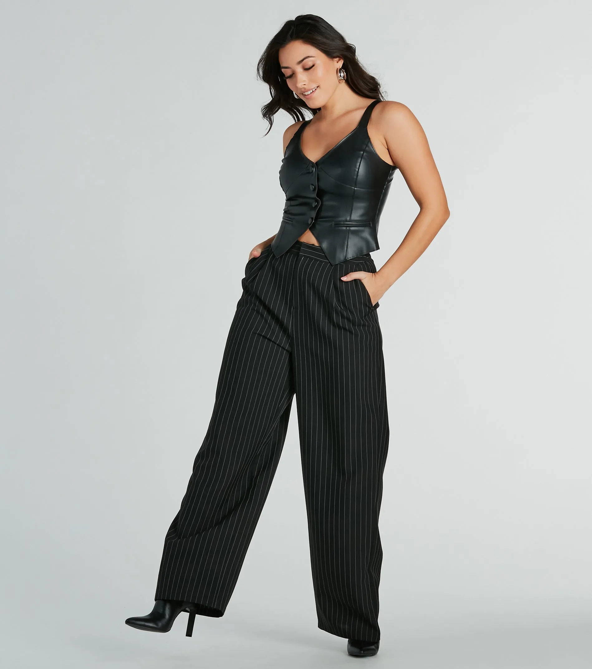 So Impressed V-Neck Button Faux Leather Vest sold by Windsor product image thumbnail 2