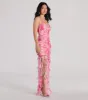 Belinda Halter Floral Rhinestone Ruffle Mini Dress sold by Windsor