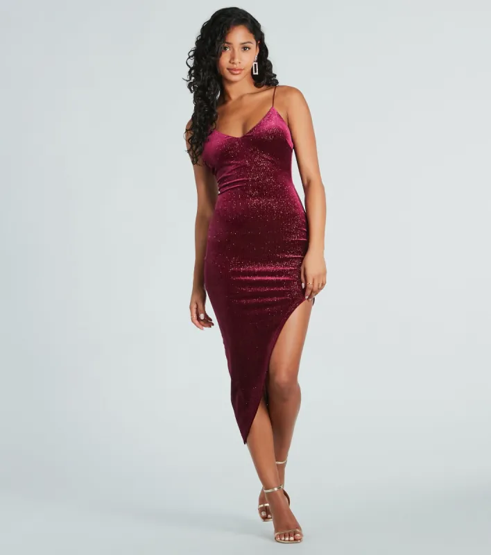Glam Spark Glitter Velvet Midi Dress sold by Windsor