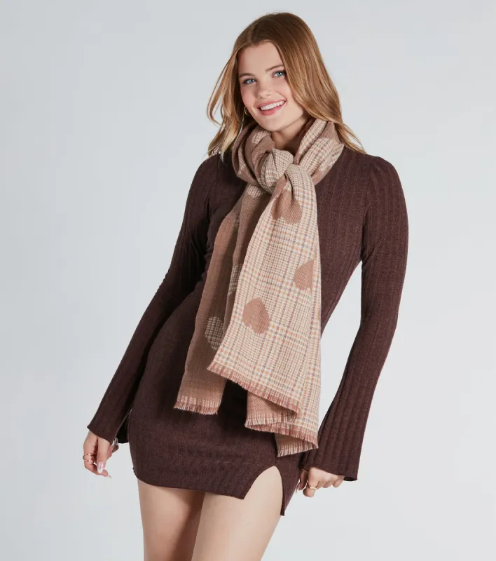 Love For Cozy Season Plaid Heart Print Scarf sold by Windsor
