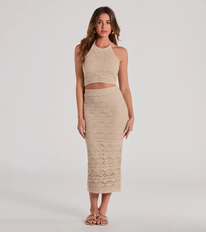 Blissful View High Rise Crochet Midi Skirt sold by Windsor