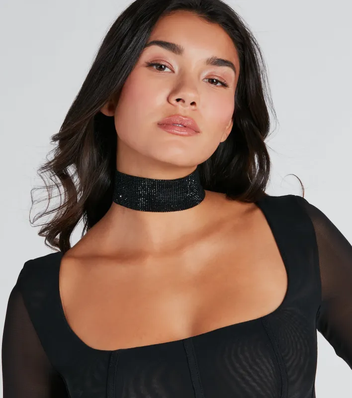 Alluring Look Rhinestone Choker Necklace sold by Windsor
