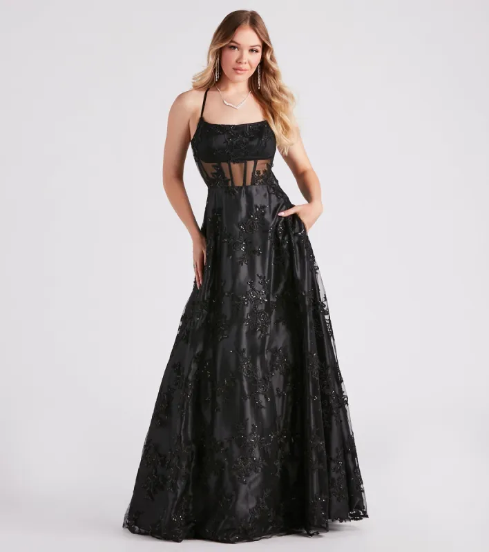 Monica Sequin Embroidered Lace Ball Gown sold by Windsor