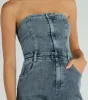 Flirty Retro Strapless Flare Denim Jumpsuit sold by Windsor