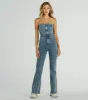 Flirty Retro Strapless Flare Denim Jumpsuit sold by Windsor