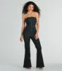 Flirty Retro Strapless Flare Denim Jumpsuit sold by Windsor