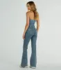 Flirty Retro Strapless Flare Denim Jumpsuit sold by Windsor