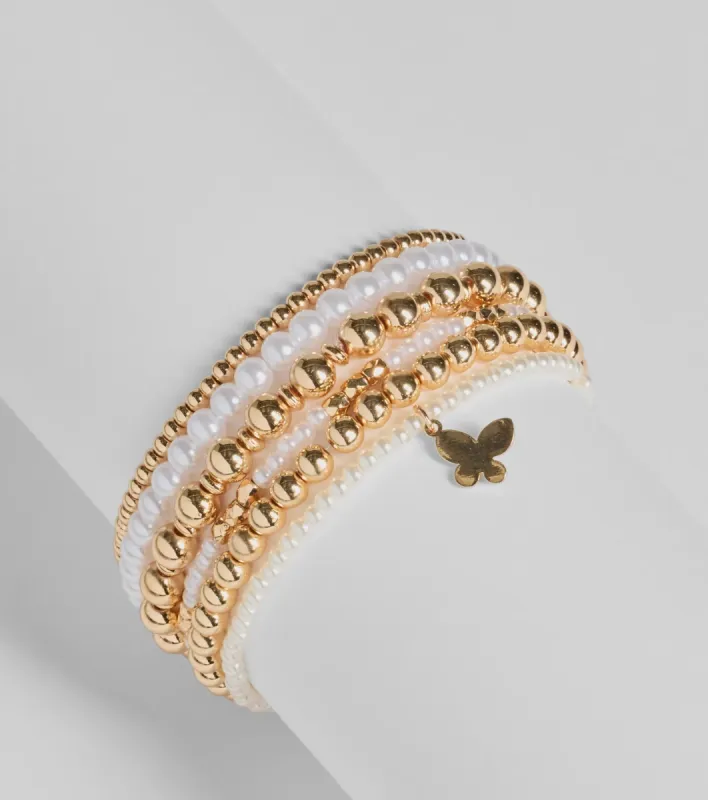 Butterfly Charm Faux Pearl Stretch Bracelet Set sold by Windsor