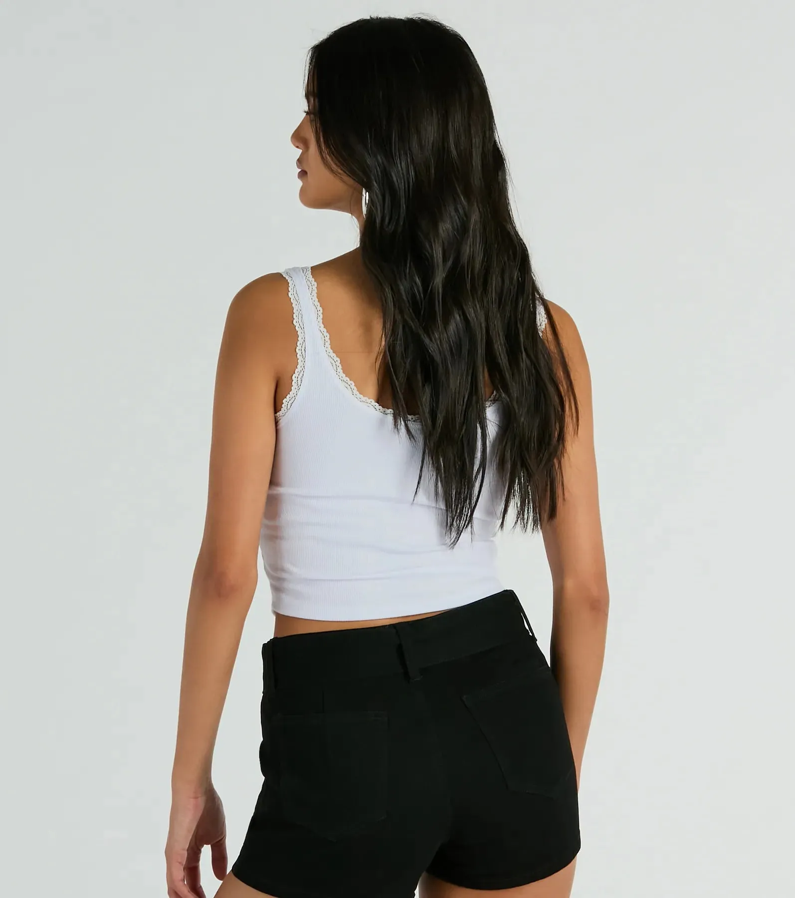 Bite Me Lace Trim Scoop Neck Crop Tank Top sold by Windsor product image thumbnail 2