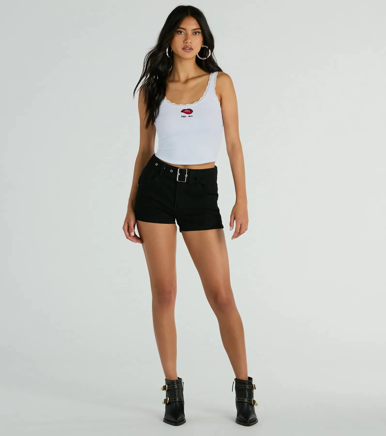Bite Me Lace Trim Scoop Neck Crop Tank Top sold by Windsor product image thumbnail 3