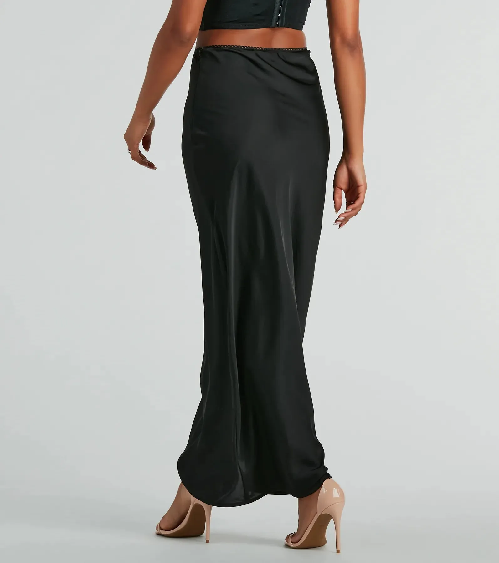 Beyond Classy High-Rise Bow Satin Maxi Skirt sold by Windsor product image thumbnail 3