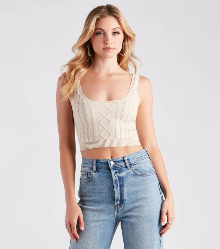 CLEARANCE - Fall Back In Love Cable Knit Crop Top sold by Windsor