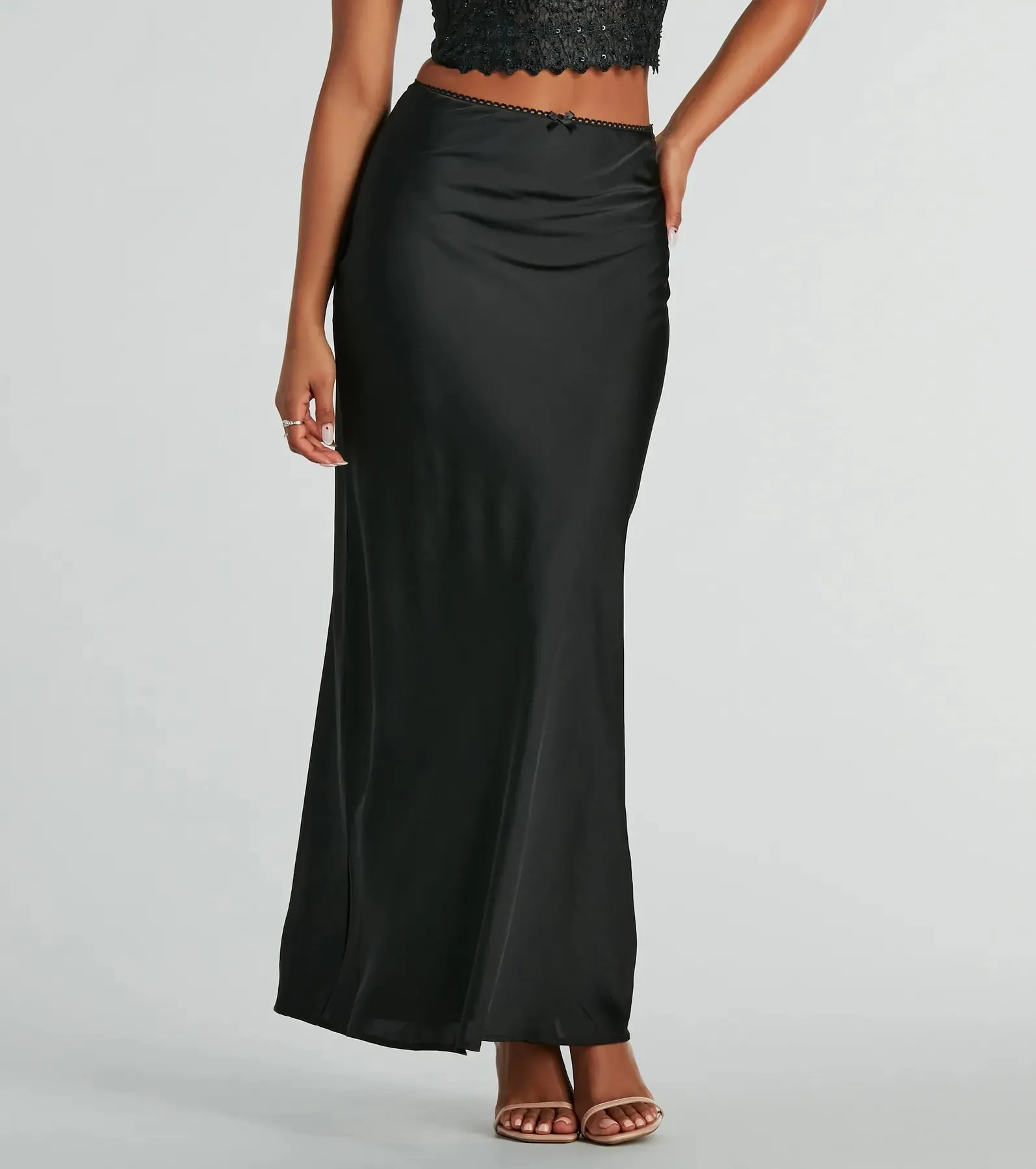 Beyond Classy High-Rise Bow Satin Maxi Skirt sold by Windsor product image thumbnail 2