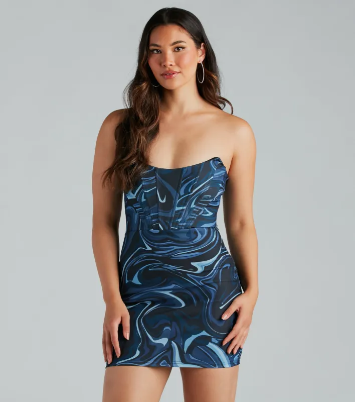 Mesmerized By You Marble Print Mini Dress sold by Windsor