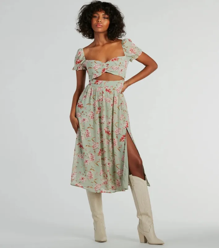 Life's A Breeze Floral Cutout Midi Dress sold by Windsor