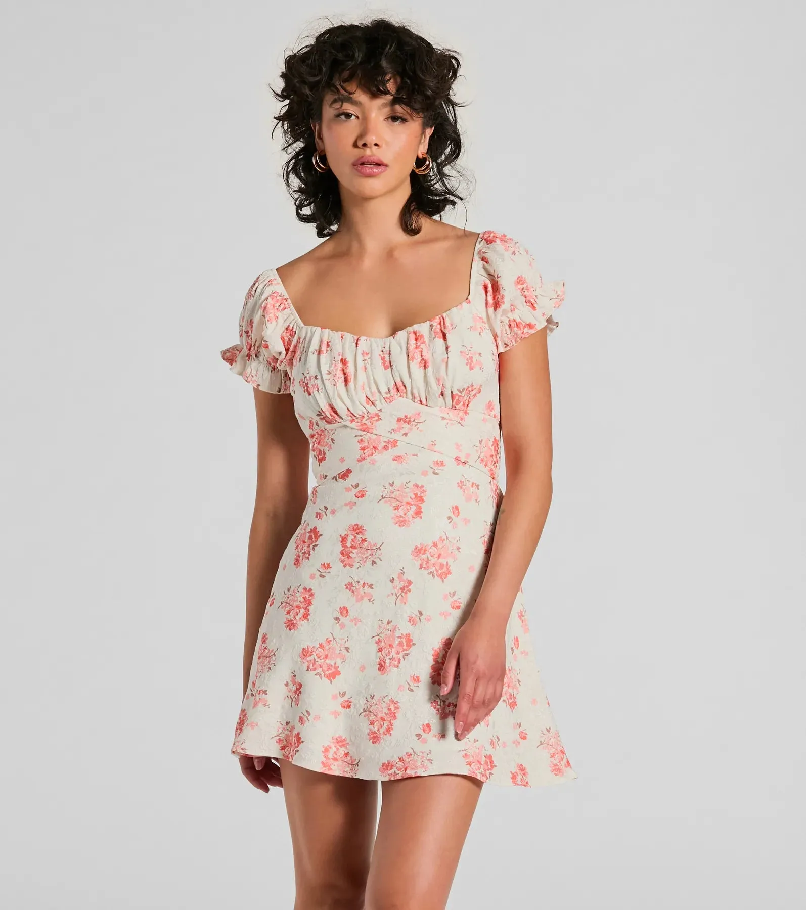 Sure To Adore Puff Sleeve A-Line Short Floral Dress sold by Windsor