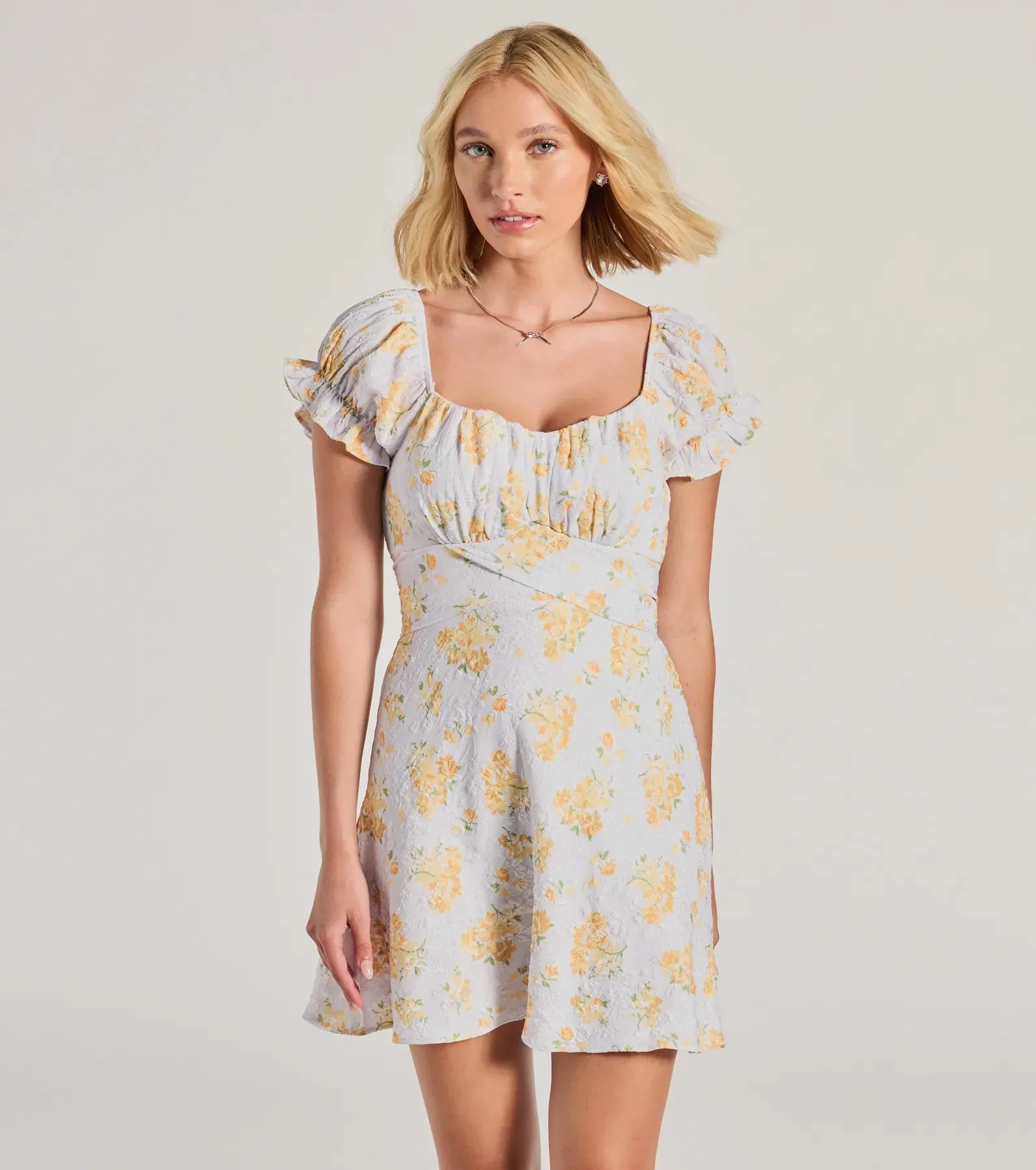 Sure To Adore Puff Sleeve A-Line Short Floral Dress sold by Windsor product image thumbnail 5