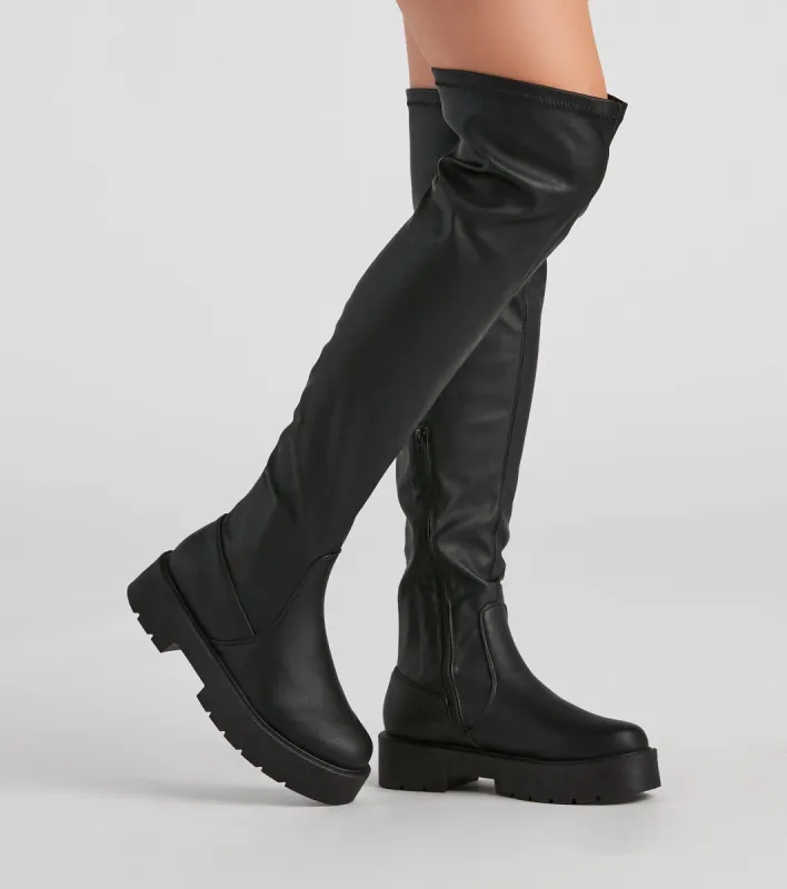 Edgy Sole Lug Knee High Boots sold by Windsor