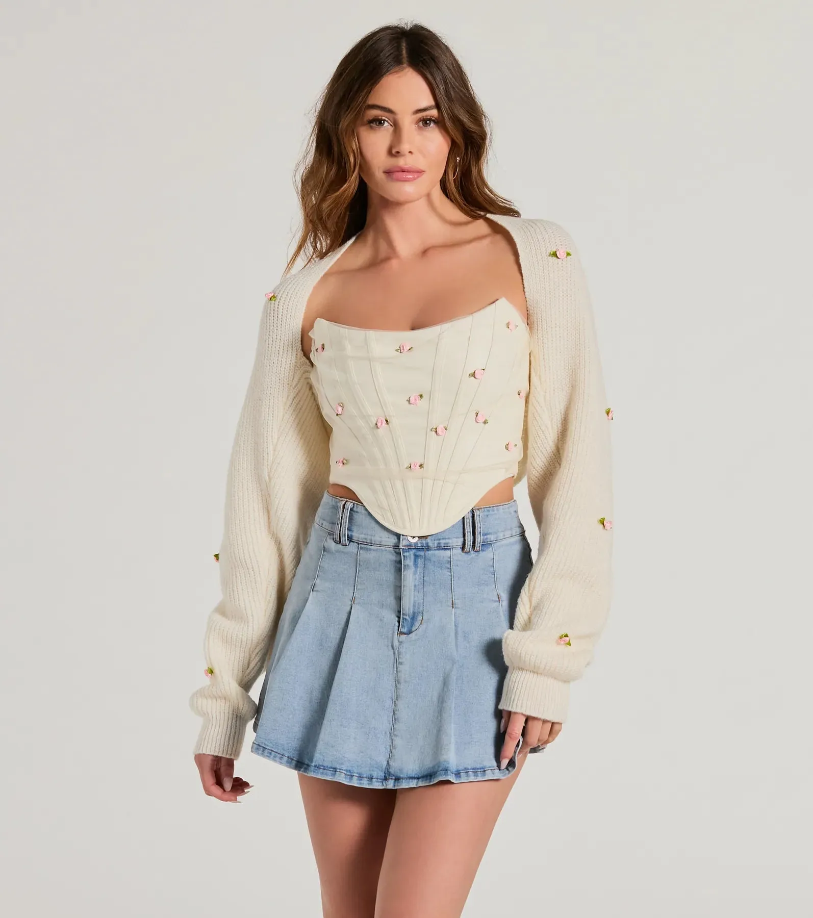 The Sweetest Floral Rosette Long Sleeve Knit Bolero sold by Windsor