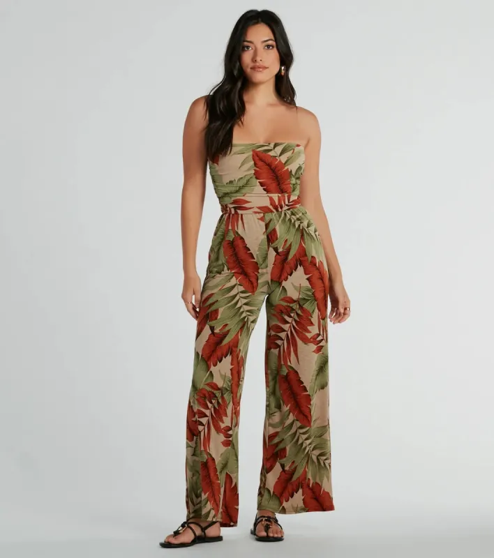 Vacay Mood Strapless Tropical Knit Jumpsuit sold by Windsor