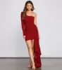 CLEARANCE - Emily One-Shoulder Pleated Asymmetric Mini Dress sold by Windsor