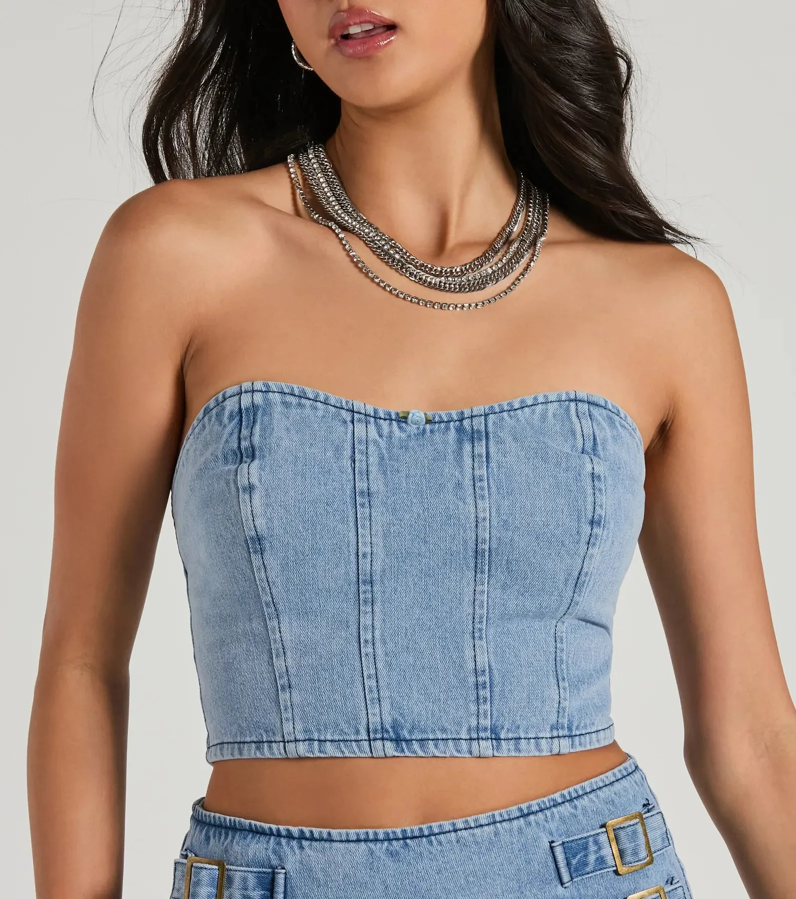 Flirty Duo Strapless Sweetheart Denim Crop Top sold by Windsor product image thumbnail 4
