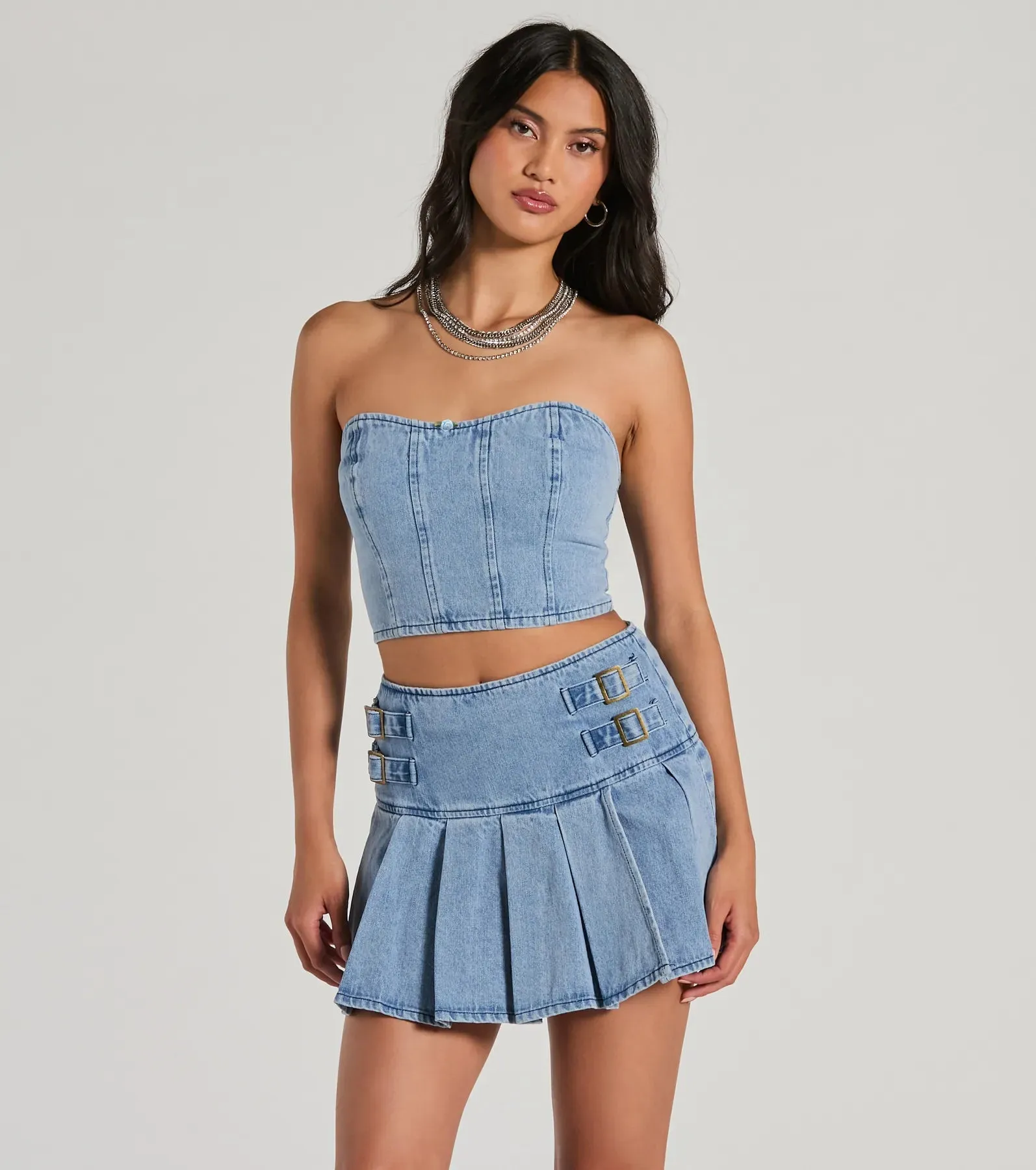 Flirty Duo Strapless Sweetheart Denim Crop Top sold by Windsor