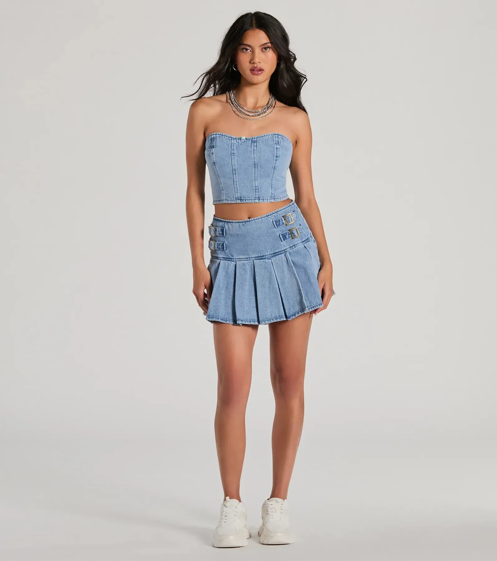 Flirty Duo Strapless Sweetheart Denim Crop Top sold by Windsor product image thumbnail 3