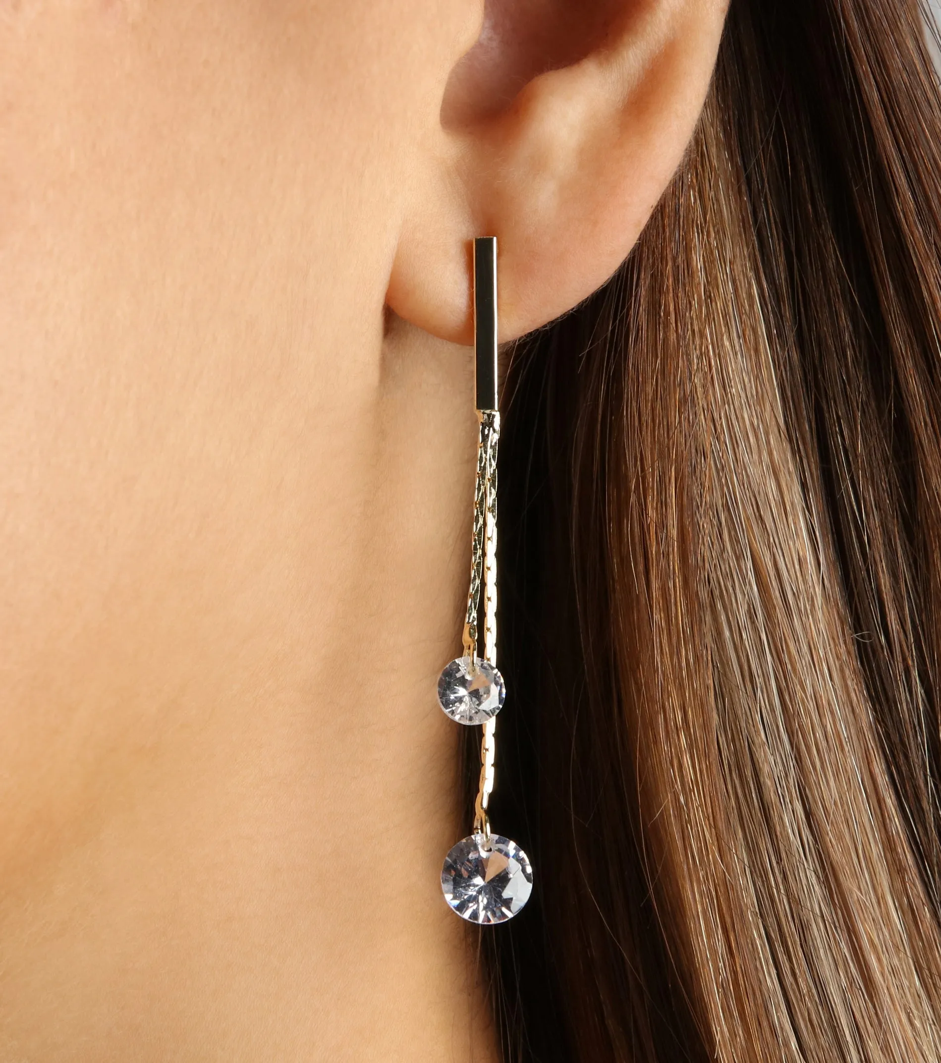 Pretty Vibes Dainty Rhinestone Chain Earrings sold by Windsor