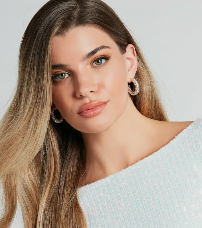Glam Extravagance Rhinestone Hoop Earrings sold by Windsor