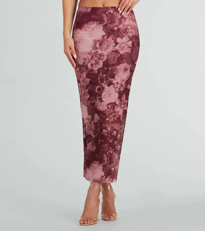 Stroll The Garden Mesh Floral Maxi Skirt sold by Windsor
