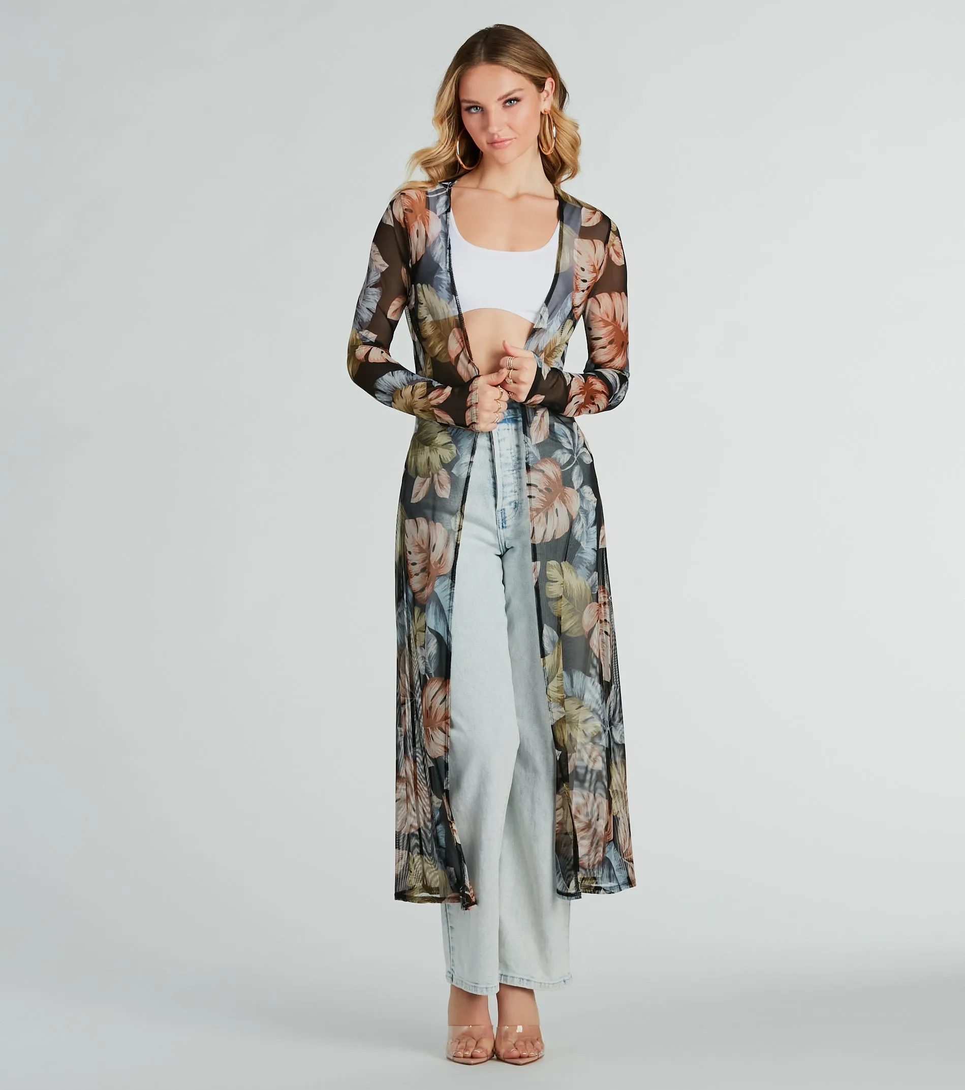 Resort-Ready Tropical Print Mesh Duster sold by Windsor