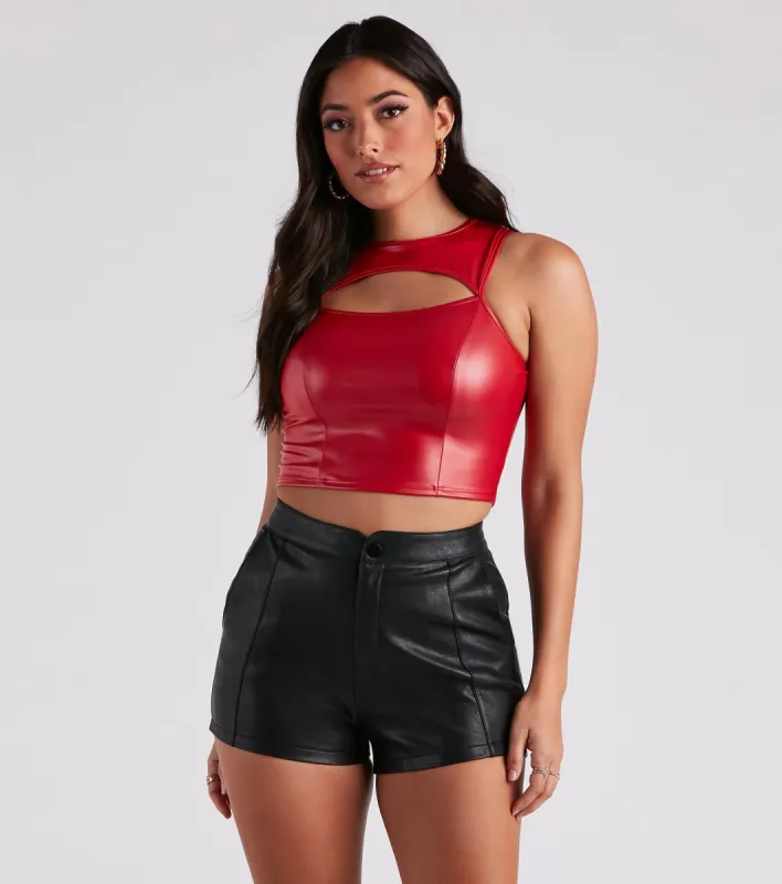PLACEHOLDER - Cut To The Style Faux Leather Crop Top sold by Windsor