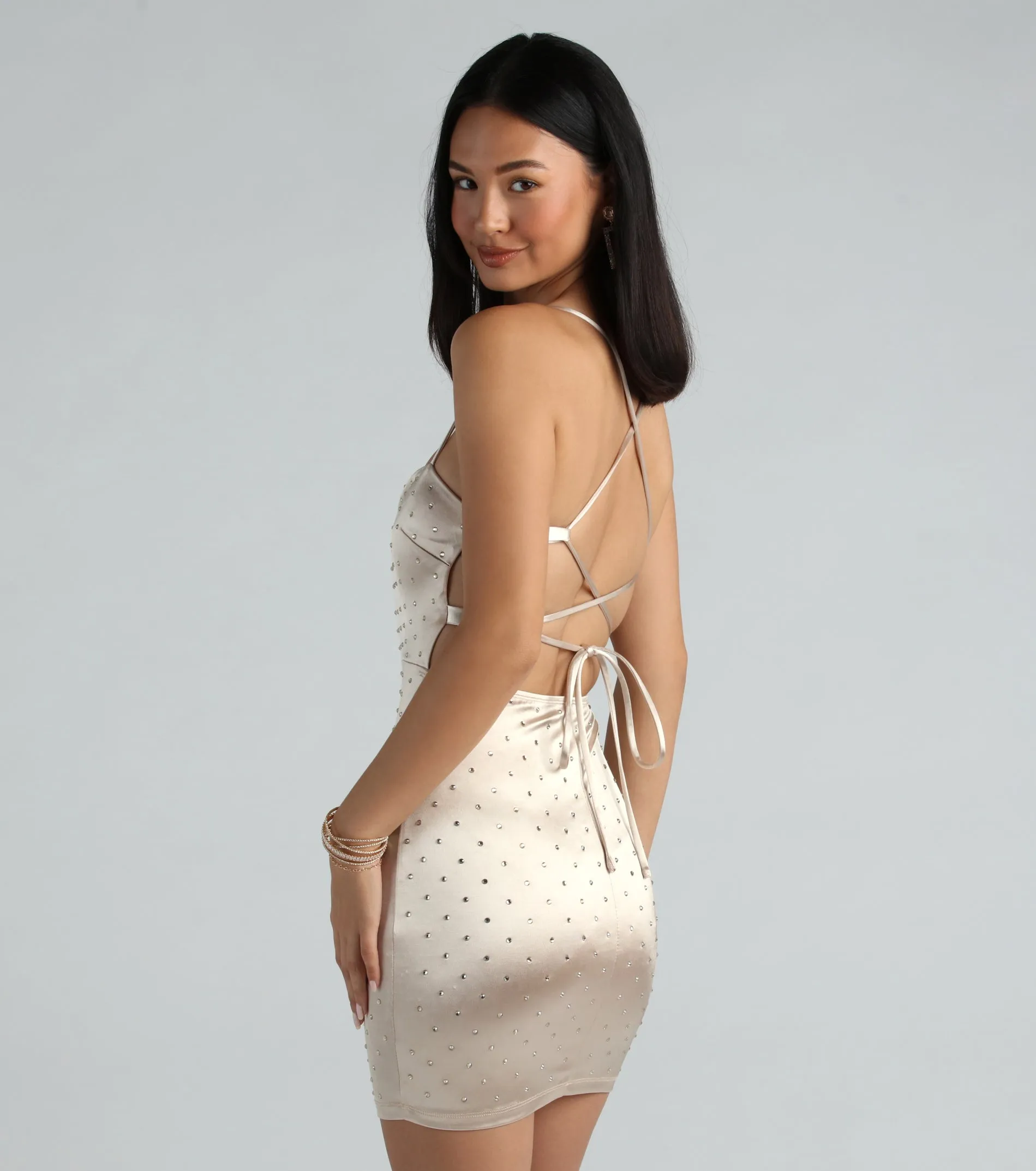 Bring The Glitz And Glamour Rhinestone Mini Dress sold by Windsor product image thumbnail 2