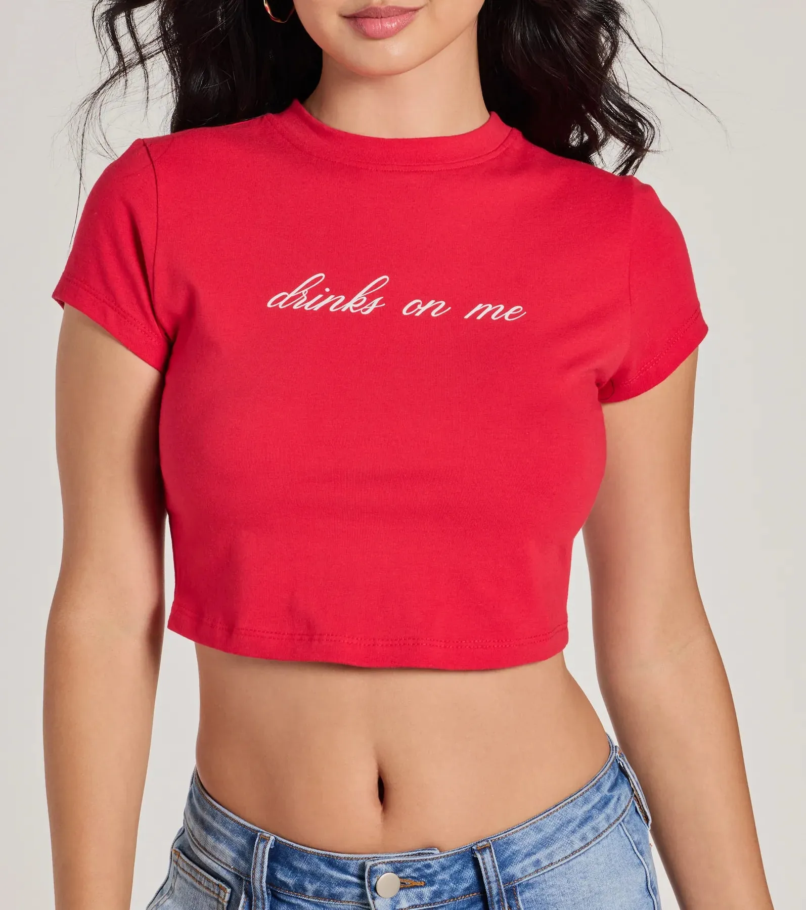 Drinks On Me Cropped Graphic Tee sold by Windsor product image thumbnail 4