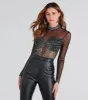 Rising Star Rhinestone Mock Neck Mesh Bodysuit sold by Windsor
